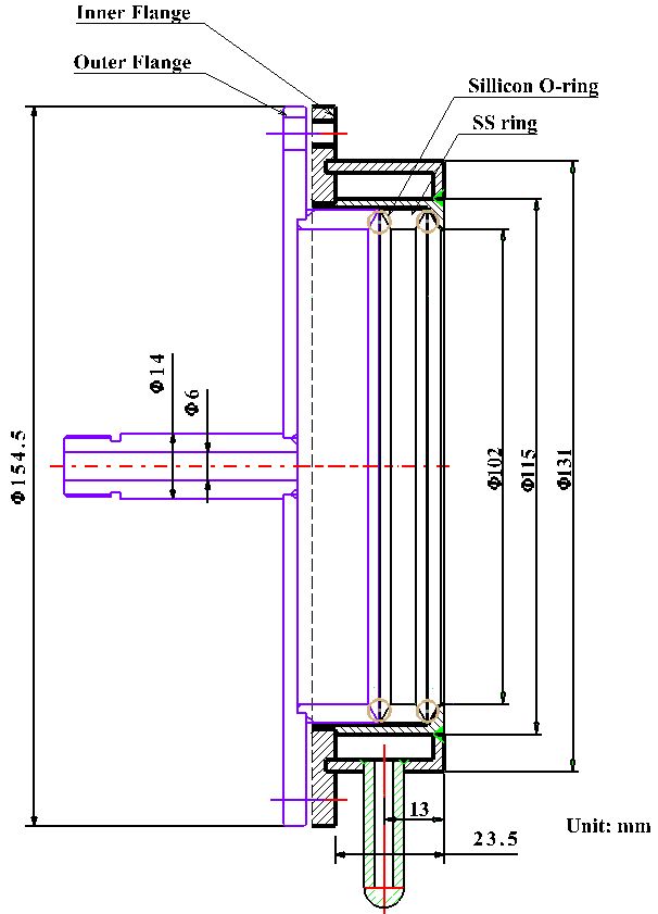 Water Cold Sealing Flange with Valves & Vacuum Gauge for 100mm dia.Tube - FL101W