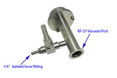 Right side flange with KF-25 port & 1/4" barbed hose fitting for 2" Tube - FL-50KF25-FT(R)