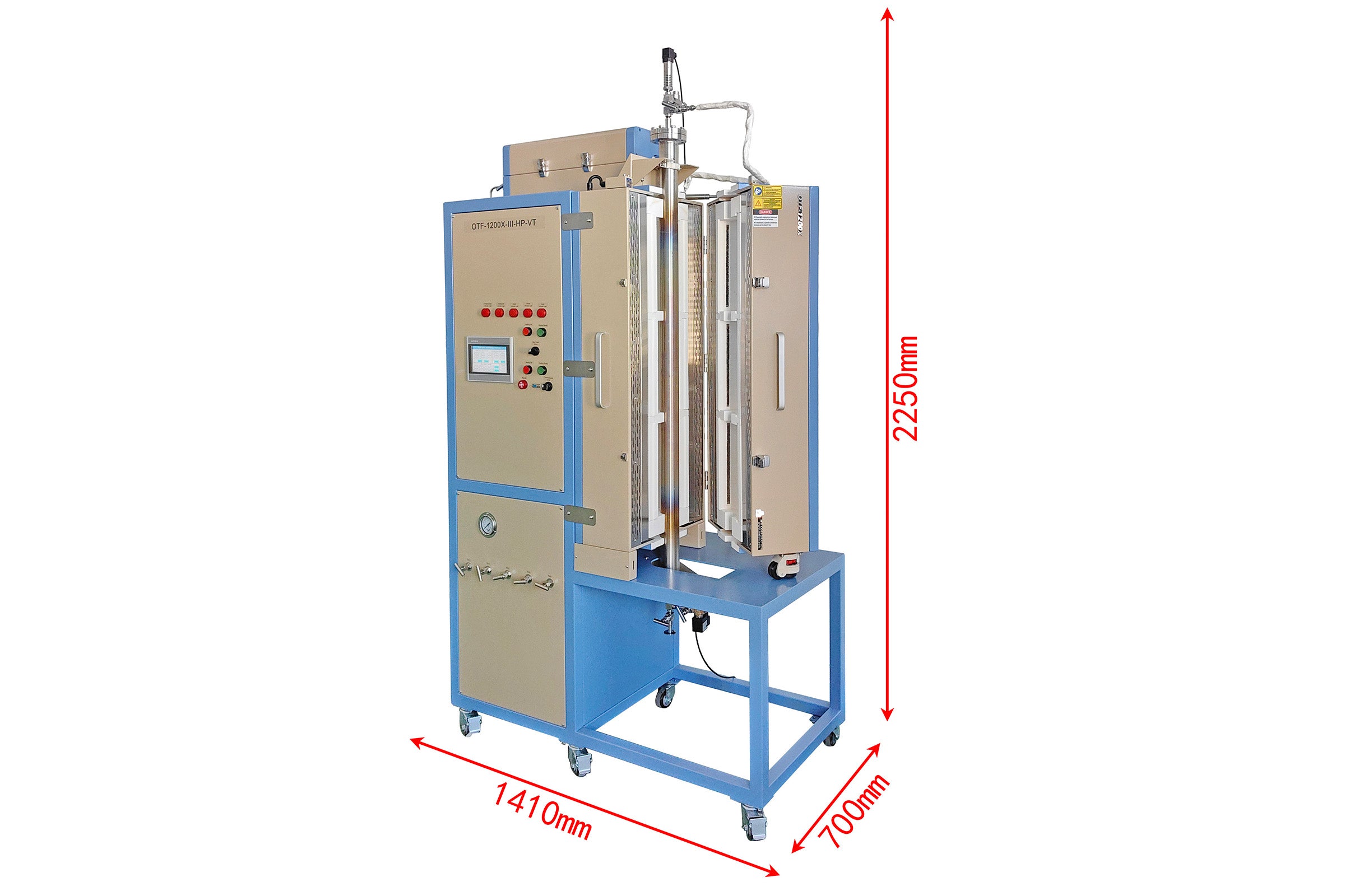 1200°C 3-Zone Fixed/Fluidized Bed Furnace for Methane Reforming and Fischer-Tropsch Reactions- OTF-1200X-III-HP-VT