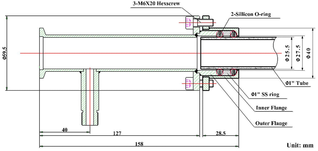 Vacuum Sealing Assembly for 1" dia Tube Furnace with Valve / Vacuum Meter - FL25