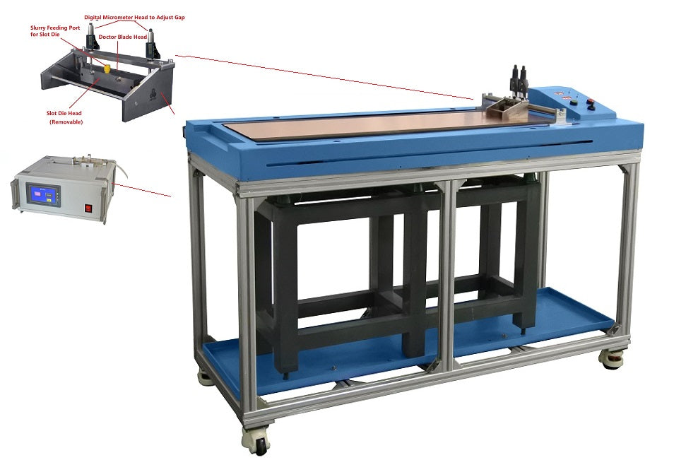 Hybrid Precision Film Coater with Both Slot Die & Doctor Blade for 300mm W x1100 mm L Coating - MSK-AFA-L1000-HDS