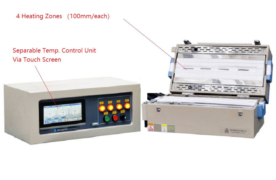 Four Zones 1200oC Tube Furnace w/ Temperature Controllers for 1 or 2" Tube - OTF-1200X-IV-S
