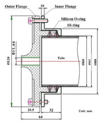 60 mm PTFE Sealing Flange with Valves & Fittings for Corrosive Environment. Tube - FL60-PTFE