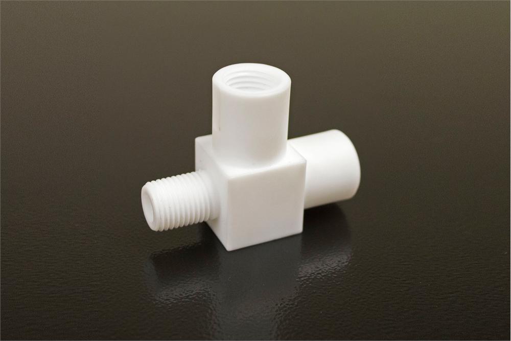 Polyfluortetraethylene (PTFE) "T" Piece M14 x 1.5 Top Port, 1/4 BSP Male & Female - TP1-PTFE