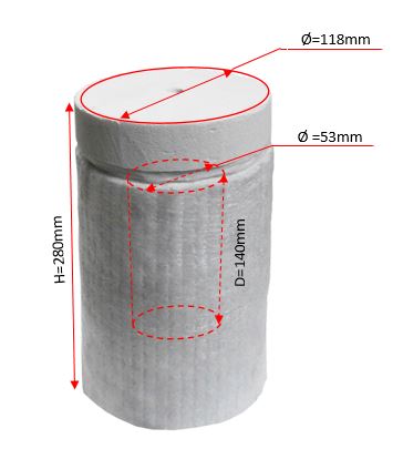 Three-layer Refractory Liner 118mmOD x 53mmID x 280mmH - RL53140