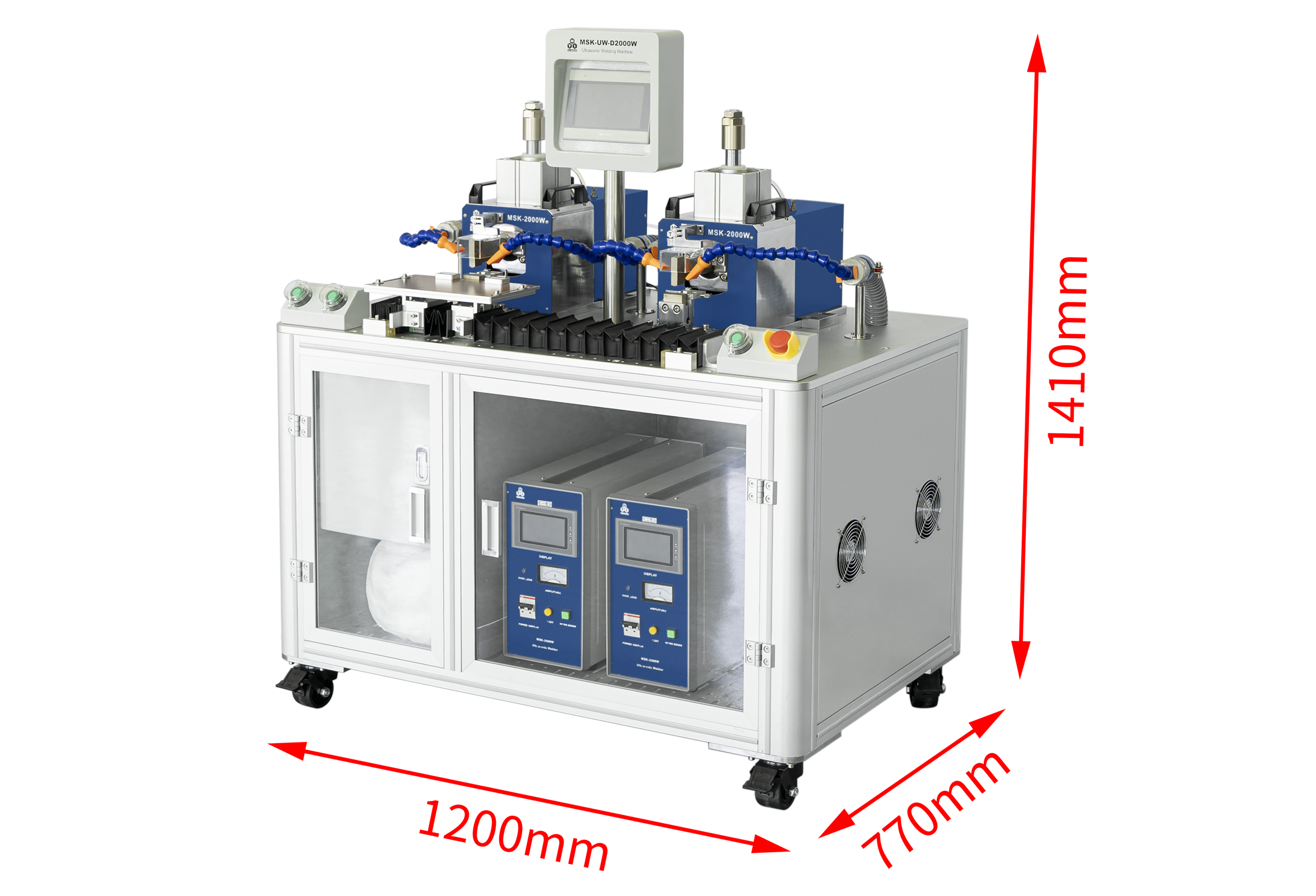 Dual-Station 3000W Ultrasonic Metal Welder( Max. 40 layers) with Fixture on Sliding Rail, 20KHz- MSK-UW-D3000W