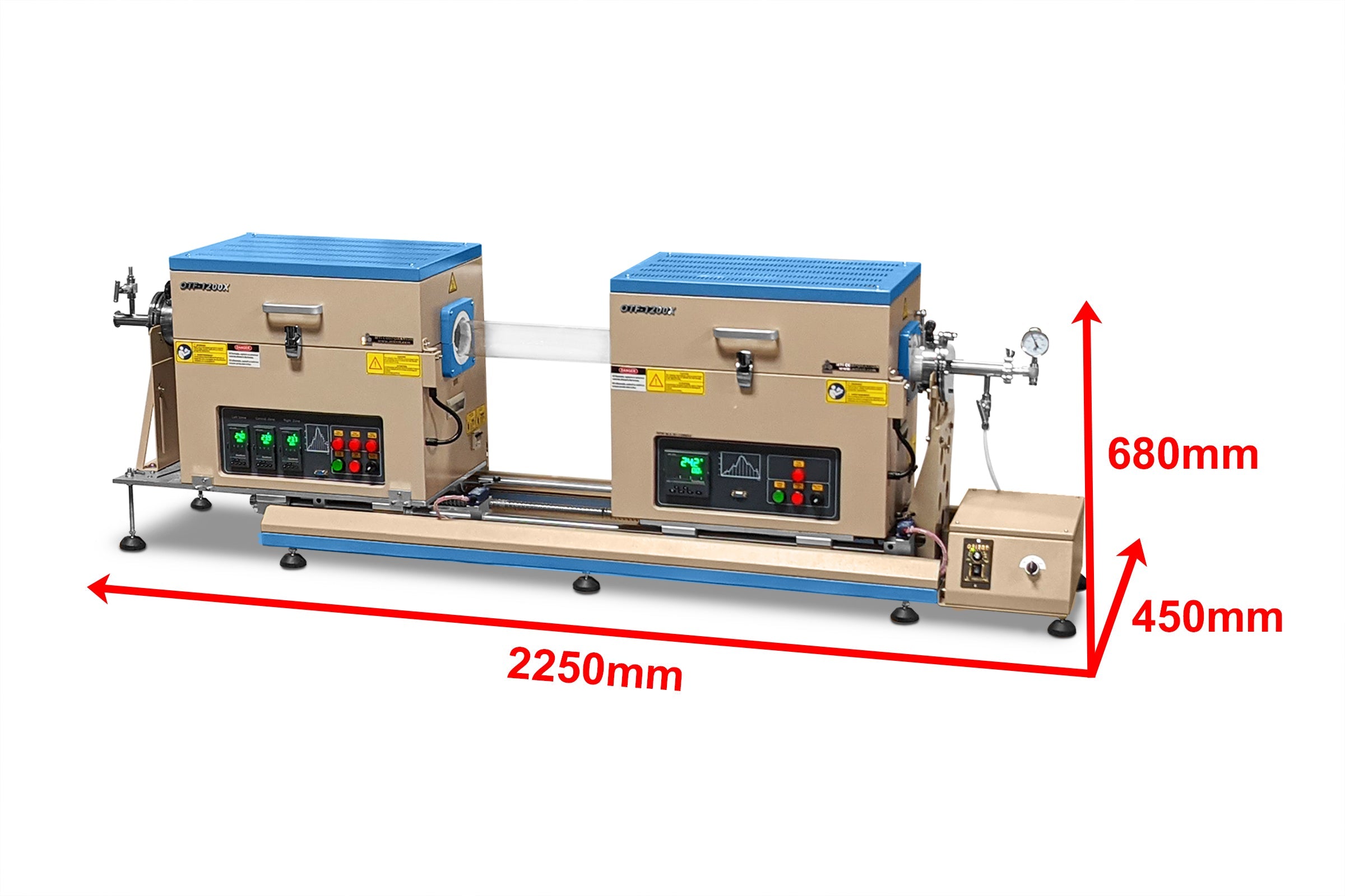 1200C Max. Dual Furnace (80mm Dia Tube) with One Furnace Slidable for TCVD - OTF-1200X-80-DFSL