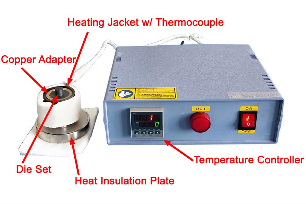 Max. 550C Heating Jacket and Temperature Controller with 12mm ID Si3N4 Pressing Die - HC-SiN-12