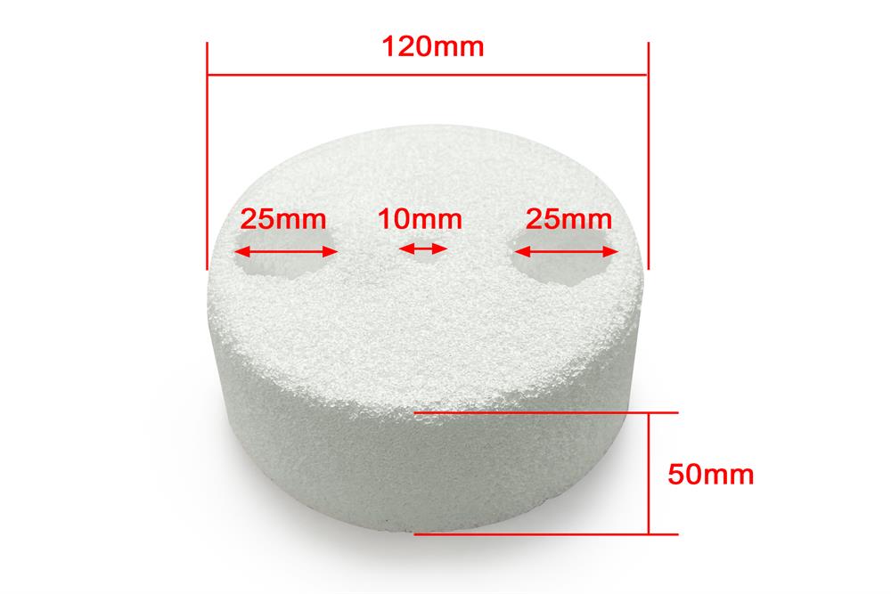 Alumina Foam Block: 120mm Dia w/ Two 25mm Holes for OTF1200XS5-ASD Furnace - FTB120-ASD