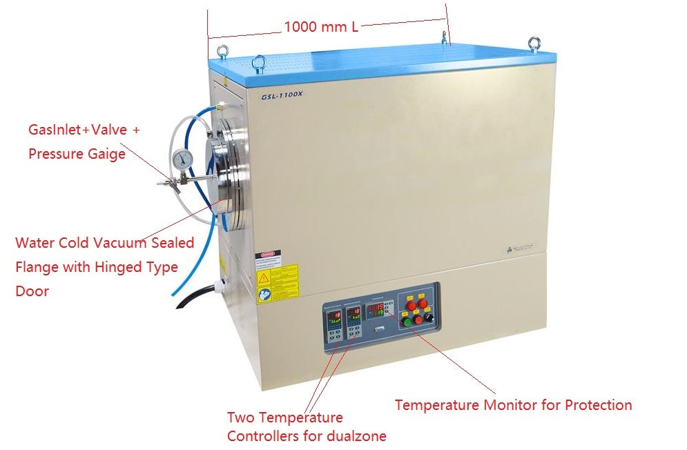 1100°C Dual Zone Tube Furnace Optional 11" Quartz Tube & Vacuum Flanges (24"  heating zone) - GSL1100XII11
