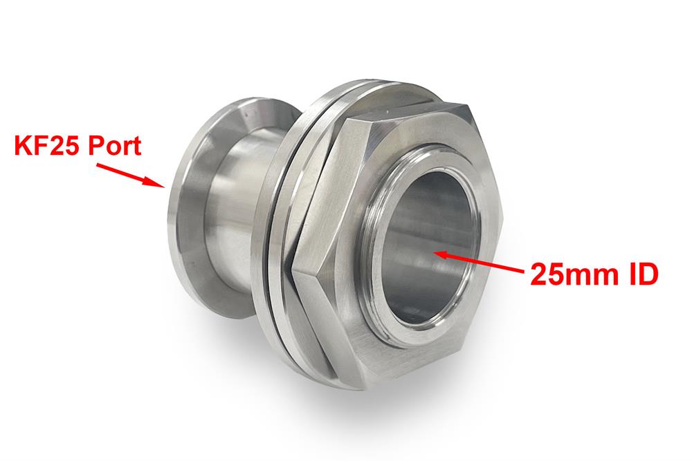 High Vacuum KF-25 Stainless Steel Feedthrough Adapter w/ 1" Hole Through - KF25FTA