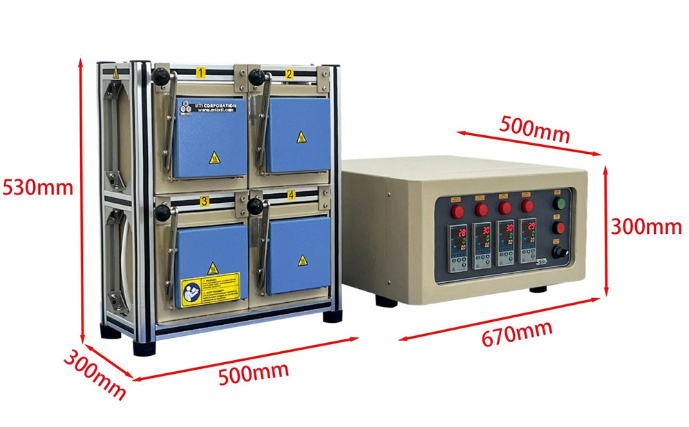 1100°C Four Chamber HTP Muffle Furnace  w/ Programmable Temp. Controller - KSL1100XS-MGI4