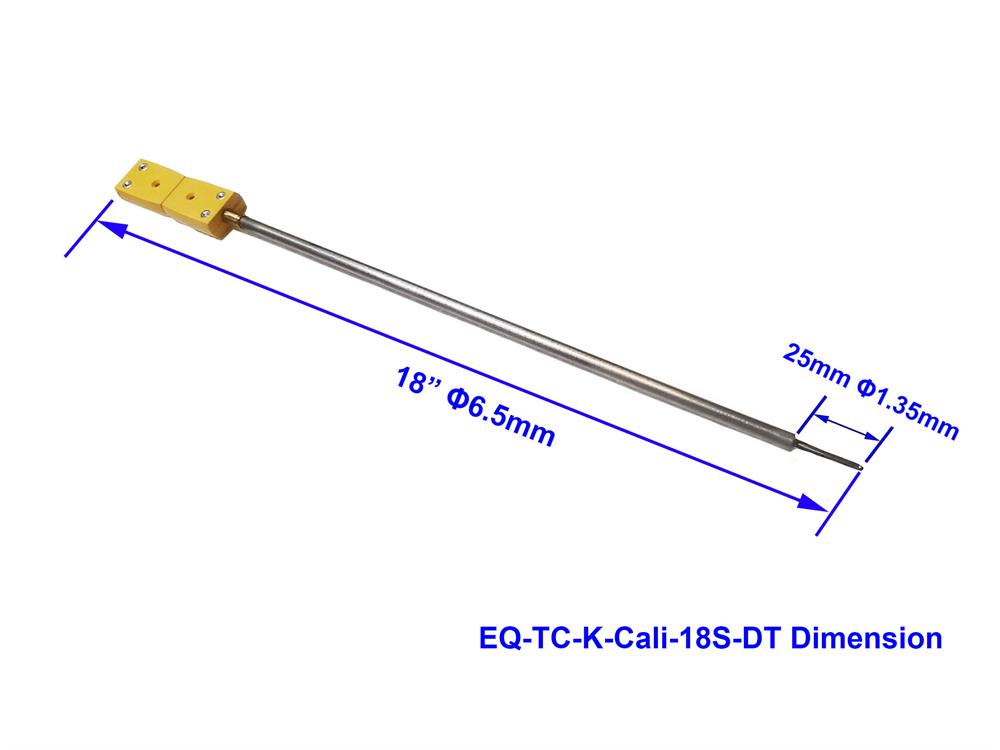 Thermocouple: K type 1/4"OD x 18" L with Alloy Sheath, Detective Probe and Male Plug for Calibration - TC-K-Cali-18S-RTP-LD