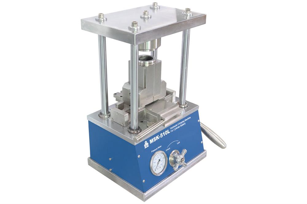 Hydraulic Sealing Machine for 46 mm x L 80 - 120 mm ( 4680, 46100 or 46120 cell) Cylindrical Cases & Option for 50100 - MSK-510L