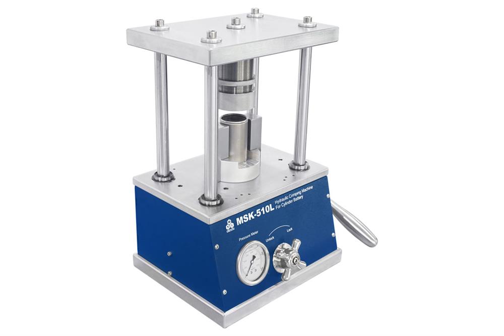 Hydraulic Sealing Machine for 46 mm x L 80 - 120 mm ( 4680, 46100 or 46120 cell) Cylindrical Cases & Option for 50100 - MSK-510L