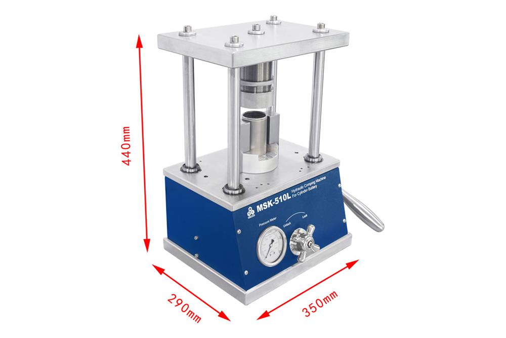 Hydraulic Sealing Machine for 46 mm x L 80 - 120 mm ( 4680, 46100 or 46120 cell) Cylindrical Cases & Option for 50100 - MSK-510L