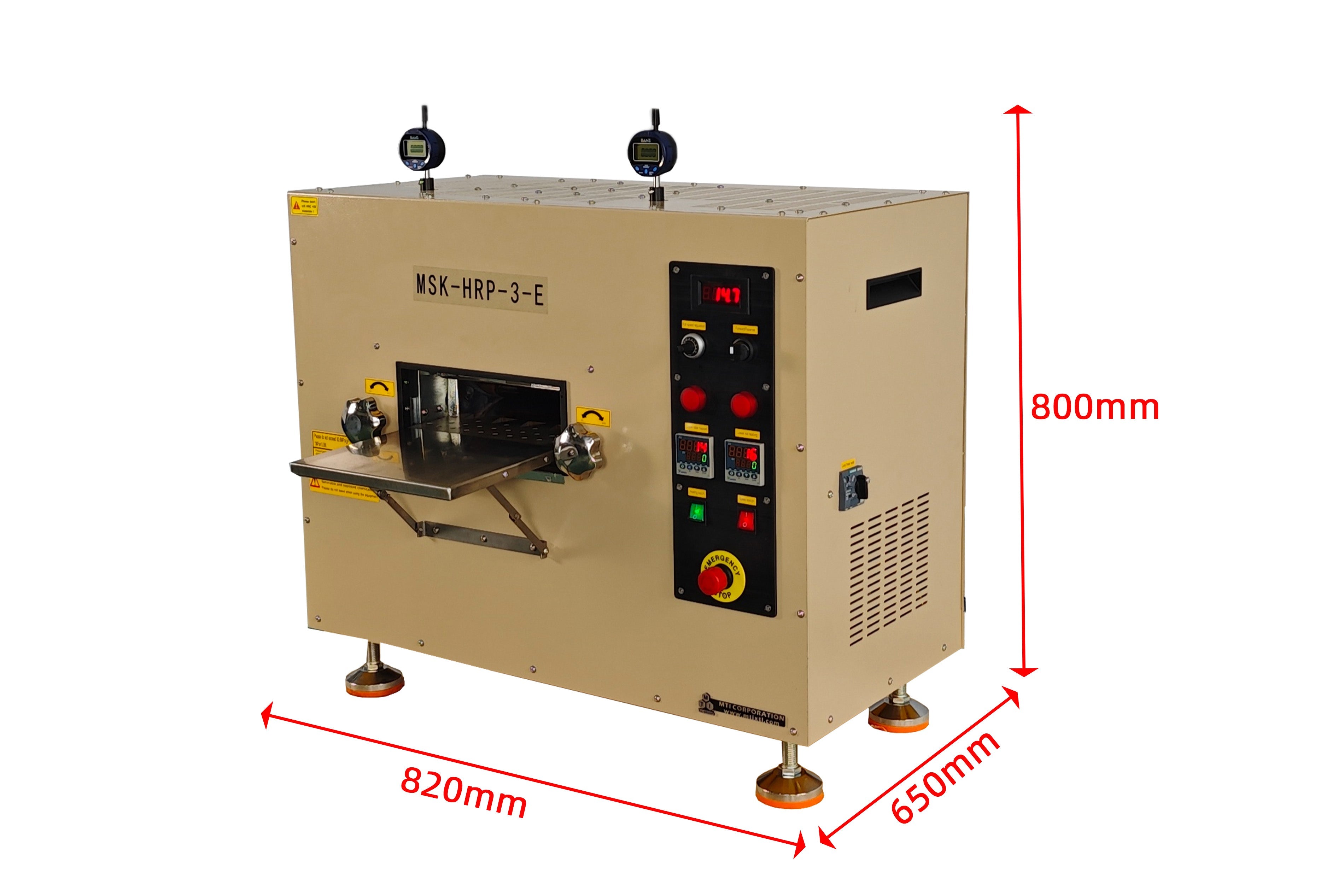 Hot Rolling Press (8"D x10"W, 230 °C Max) w/ Adjustable Pressure up to 10 T - MSK-HRP-3-E