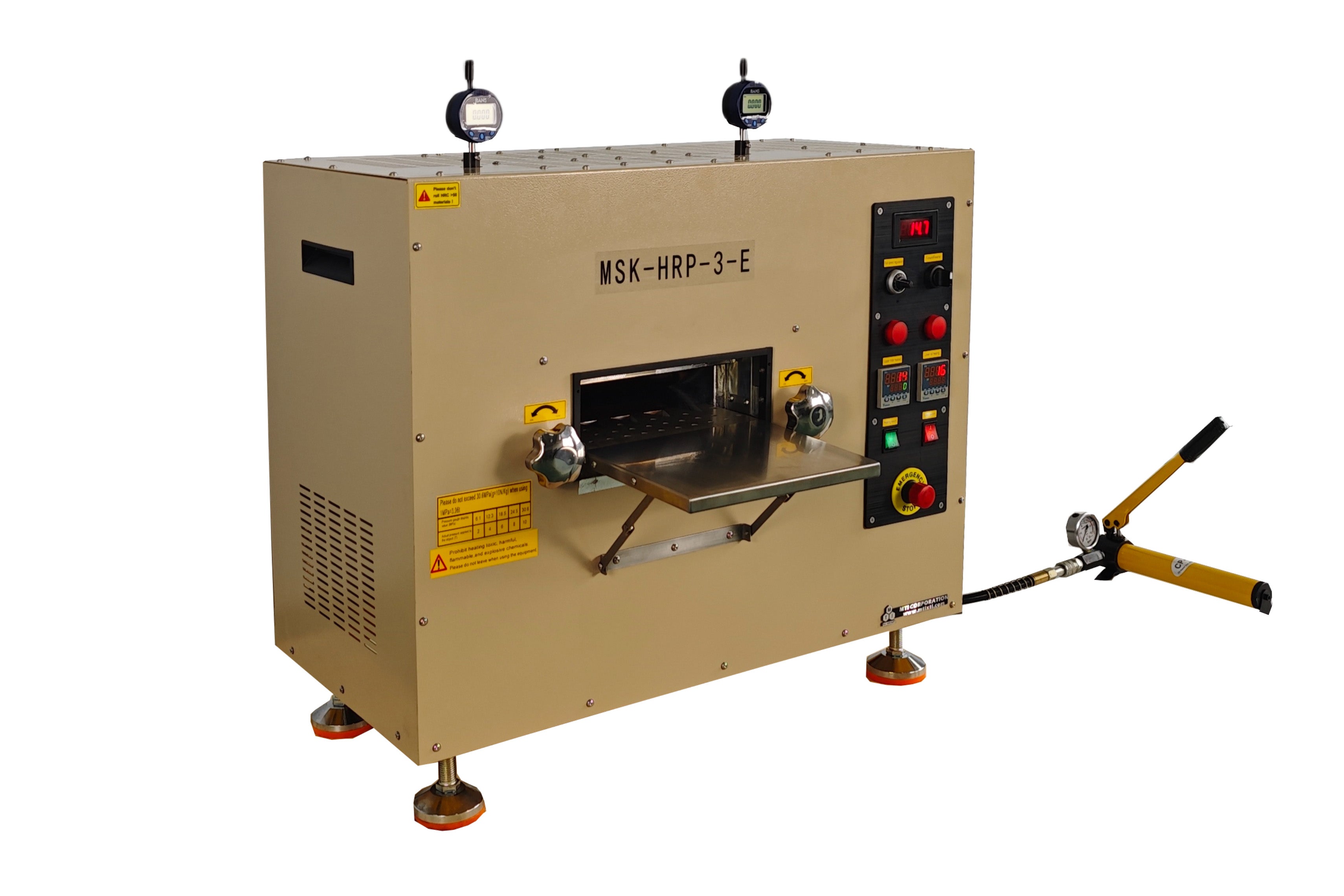 Hot Rolling Press (8"D x10"W, 230 °C Max) w/ Adjustable Pressure up to 10 T - MSK-HRP-3-E