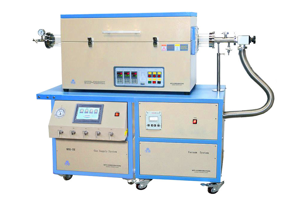 Three Zones Tube Furnace (1200C) with High Vacuum Station (1.0E-4 torr) + 4 Channel MFC Gas Station for CVD - OTF-1200X-III-HVC-LD