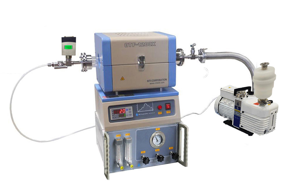 Mini CVD Tube Furnace with 2 Channel Gas Mixer, Vacuum Pump, and Vacuum Gauge -OTF1200XSF2