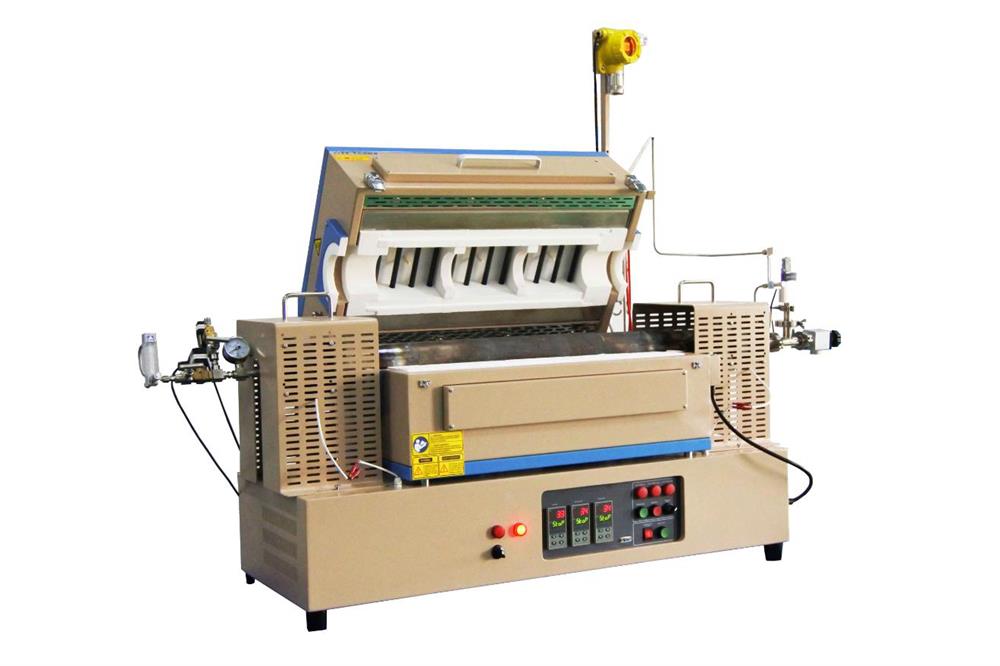 1200°C Three Zone Hydrogen Gas Tube Furnace w/ 82mm Super-alloy Tube and Hydrogen Detector - OTF-1200X-III-H2