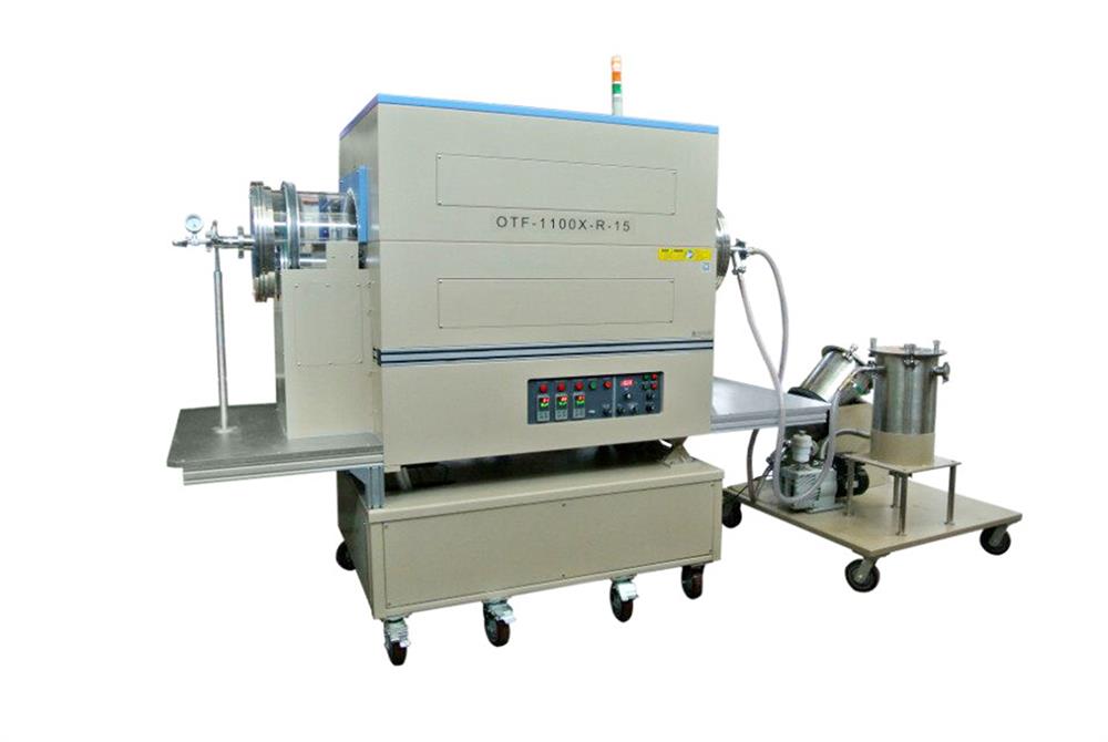 1100C 15 Rotary Furnace w/ 3 Zones and Powder Feeding For Powder CVD - OTF-1100X-R-15-AF