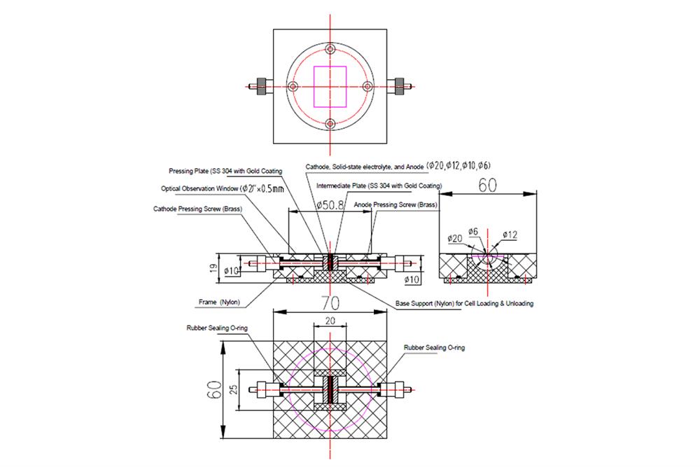 Small Split Cell with Quartz Window for In-Situ Optical Microscope Analysis of SSB Interface - STC-SSI