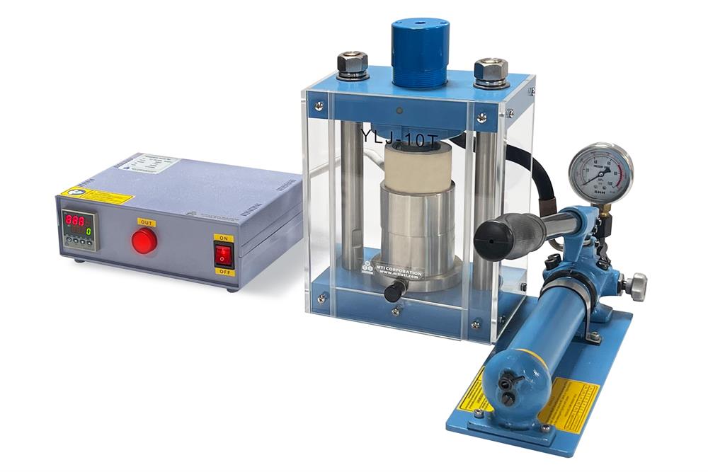 Hydraulic Pellet Press with 12 mm Si3N4 Die (550 °C Max) and Temperature Control - YLJHP2H