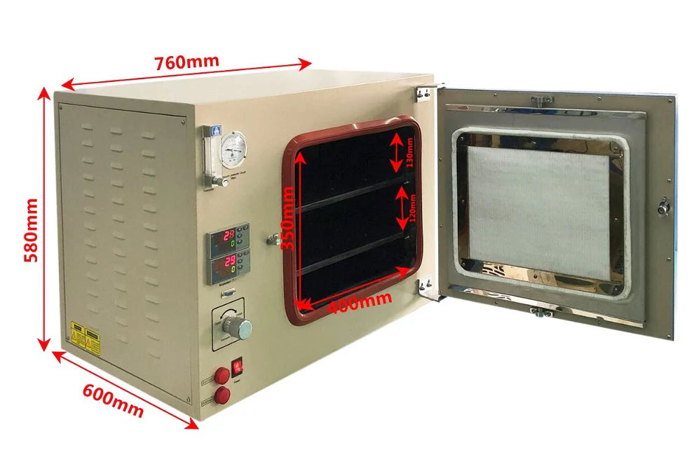 500°C 53L Vacuum Oven (16x13x14") w/ Gas Flow-meter, Chiller & Vacuum Pump - DZF-6050-HT