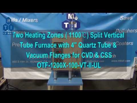 Split Vertical Tube Furnace with 80mm Quartz Tube & SS Vacuum Flanges - OTF-1200X-VT-80