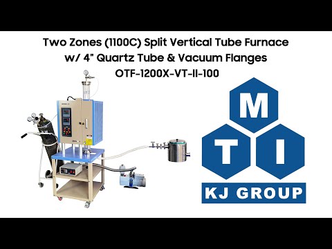 Two Zones (1100°C) Split Vertical Tube Furnace w/ 4" Quartz Tube & Vacuum Flanges - OTF-1200X-VT-II-100